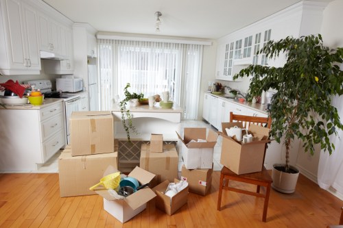 Removal van loading boxes for a student move in Ealing
