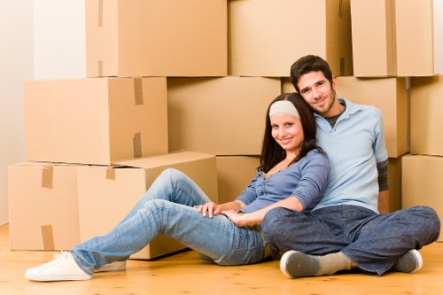 Commercial movers handling office furniture and boxes in Ealing